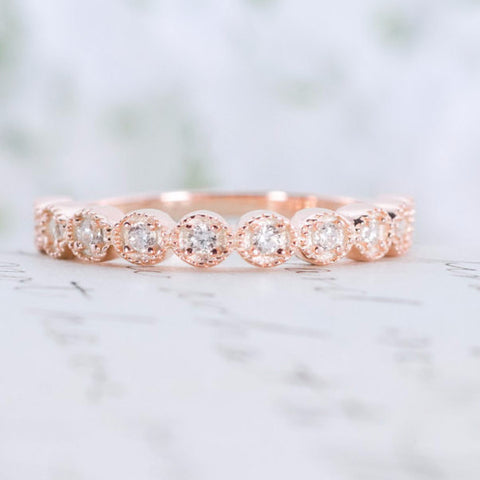 Rose Gold Wedding Band - Art Deco Ring - Stacking Ring - Eternity Ring - Wedding Ring - Promise Ring - Sterling Silver - Stacking Ring