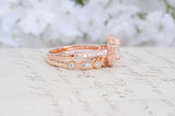 Rose Gold Wedding Set - Art Deco Ring - Engagement Ring - Wedding Ring - Cushion Cut Ring - Halo Ring - Sterling Silver - Vintage Inspired