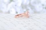 Rose Gold Engagement Ring - Art Deco Wedding Ring - Round Halo Ring - Vintage Style Ring - Promise Ring - Sterling Silver - 1 Carat