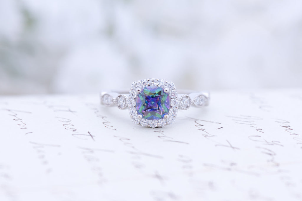 925 Sterling Silver Rainbow Mystical Fire Topaz Wedding Engagement Ring  Size 8 | eBay