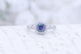 SALE - Mystic Topaz Engagement Ring - Cushion Cut Ring - Art Deco Ring - Halo Ring - Wedding Ring - Rainbow Topaz -  Sterling Silver