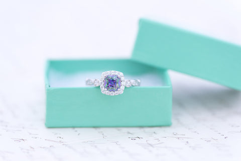 SALE - Mystic Topaz Engagement Ring - Cushion Cut Ring - Art Deco Ring - Halo Ring - Wedding Ring - Rainbow Topaz -  Sterling Silver