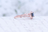 Rose Gold Black Engagement Ring - Cushion Cut Halo Ring - Art Deco Ring - Promise Ring - Vintage Ring - Wedding Ring - Sterling Silver