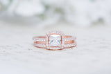 Rose Gold Halo Engagement Ring - Sterling Silver Wedding Ring - Small Ring - Wedding Ring Set - Cushion Cut Ring - 1/2ct Ring