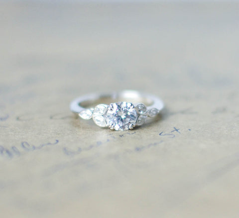Silver Art Deco Engagement Ring - Vintage Wedding Ring - Antique Ring - Cubic Zirconia Ring - CZ Solitaire Ring - Round Cut Ring