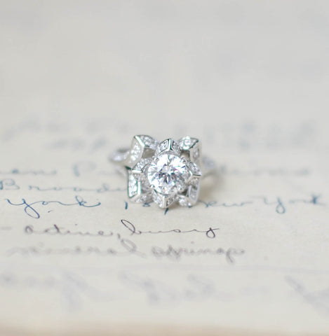 SALE - Lotus Engagement Ring - Flower Wedding Ring - Rose Ring - Sterling Silver Ring - Cubic Zirconia Ring - Art Deco Ring - Promise Ring