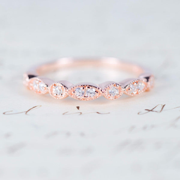 Rose Gold Wedding Band - Art Deco Ring - Stacking Ring - Eternity Ring - Wedding Ring - Promise Ring - Vintage Ring - Sterling Silver