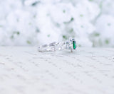 SALE - Emerald Engagement Ring - Cushion Cut Ring - Art Deco Ring - Halo Engagement Ring - Wedding Ring - Sterling Silver - May Birthstone