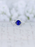 Blue Sapphire Engagement Ring - Art Deco Ring - Vintage Style Ring -  Flower Ring - Solitaire Ring - Round Cut Ring - Sterling Silver