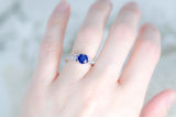 Blue Sapphire Engagement Ring - Art Deco Ring - Vintage Style Ring -  CZ Ring - Solitaire Ring - Round Cut Ring - Sterling Silver